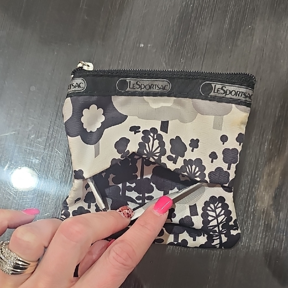 LeSportsac Black and Cream Floral Pouch - Picture 3 of 7